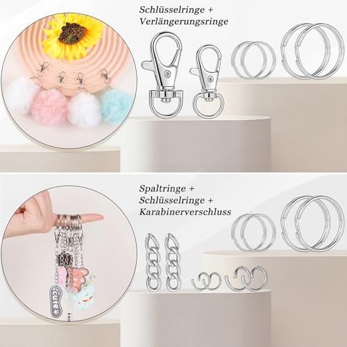 1130 Stück Schlüsselringe Kit, Schlüsselanhänger Karabinerverschlüssen für DIY Basteln Halskette Anhänger Schmuck (Silber)