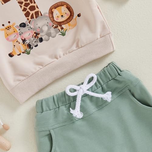 Carolilly Ensemble Animaux Bébé Garçon Costume Anniversaire Vêtement Nouveau-né 2pcs Sweat + Pantalon Tenue d'anniversaire pour Automne Hiver (Beige Thème Jungle Safari, 6-12 Mois)
