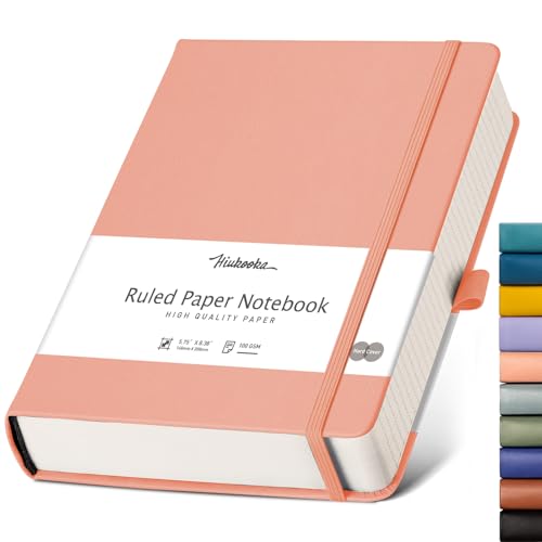 HIUKOOKA Notebooks College Ruled, A5 Notebook Journal 320 Pages,Hardcover Journal for Women,100 GSM Thick Notebook Paper,Journals for Writing,Office,School,Notes Taking, 5.75'' x 8.38''- Pink