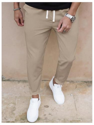 SOLY HUX Men's Drawstring Elastic Waist Pants Casual Tapered Leg Trousers with Pockets4