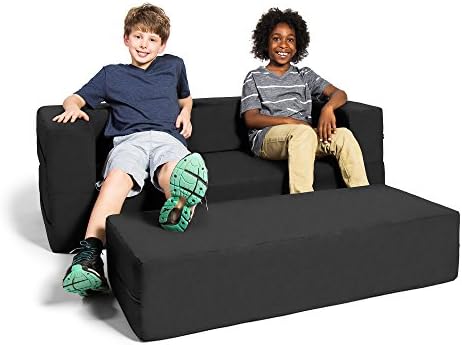 Jaxx Zipline Sofa & Large Ottoman 3 in 1 Fold Out Sofa, Big Kids Edition, Black