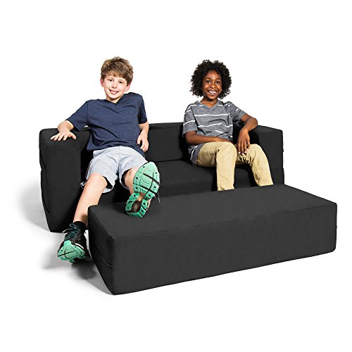 Jaxx Zipline Sofa & Large Ottoman 3 In 1 Fold Out Sofa, Big Kids Edition, Black #TOP4