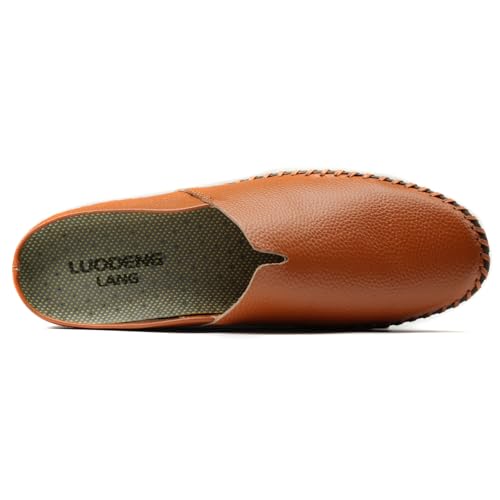 Image of Men's Slip-On Loafers Mules Clog Handmade Leather Slippers Hand Stitched no-Heel Casual Shoes for Men Breathable Comfortable Soft