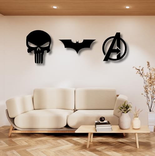 Image of TWIGGY Superhero MDF Wall Decor Set for Home, Office, or Gaming Room, Gift, Anime (pack of 3 | The Dark Knight,Punisher,Avengers)