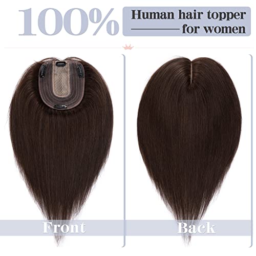 S-noilite Human Hair Toppers for Thinning Hair Women Real Hair Topper Hair Piece Clip in Toupee 100% Remy Real Human Hair 31g(#2 Dark Brown - Image 2