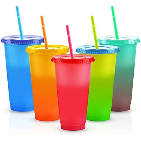 Farbwechsel Trinkbecher, 5 Stücke 710ML Kunststoff Farbwechsel Becher Cover