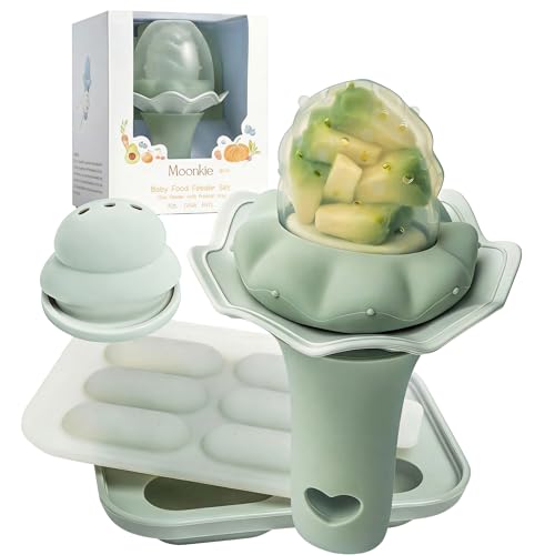 Image of Moonkie Baby Fruit Feeder for Self-Feeding: Controlled Flow Design with 2 Pouches for Safe First Foods - BPA Free Silicone Food Feeder with Freezer Tray for Cooling Comfort - 4 Months+ - 1 Pack