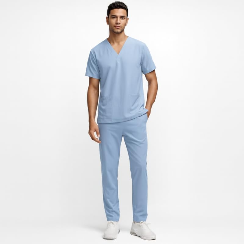 TrendyUniform Men's Regular Fit Polyester Cotton Scrub Suit for Componder| V-Neck Top and Drawstring Pant |Half Sleeves Hospital Uniform for Doctors, Nurses and Dentist, OT