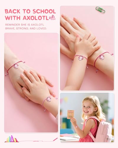 First Day of Preschool/Kindergarten Gifts for Girls Kids, Cute Axolotl Bracelet Set for 2 Back to School Gifts for Mom and Daughter2
