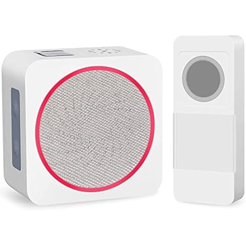 Surnice Wireless Doorbell, Outdoor, Waterproof, Doorbell with 4 Levels Volume, 16 Melodies, Wireless Doorbell, 300 M1000 FT Range, LED Light Signal 98228+90062 (White) Cover
