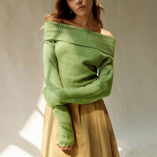 Image of Women Off The Shoulder Sweater Y2k Long Sleeve Boat Neck Knit Cropped Pullover Tops Fall Trendy Going Out Streetwear