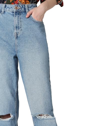 Image of VERO Moda Women's Mom Fit High Rise Distressed Jeans