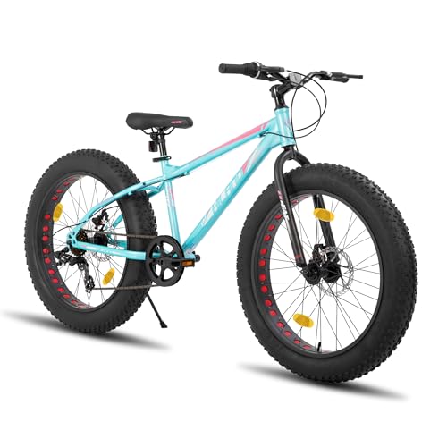 HILAND Mountain bike con pneumatici larghi 26 pollici, 7 velocità, doppi freni a disco, adatta per spiaggia e neve, unisex, verde HILAND Mountain bike con pneumatici larghi 26 pollici, 7 velocità, doppi freni a disco, adatta per spiaggia e neve, unisex, verde