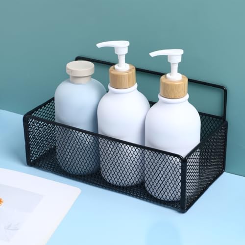 IMIKEYA Panier de rangement mural en métal noir 26 x 15 x 13 cm Panier de rangement pour cuisine salle de bain avec 2 crochets et clous autocollants Étagère de salle de bain pour ustensiles de cuisine – vue 3