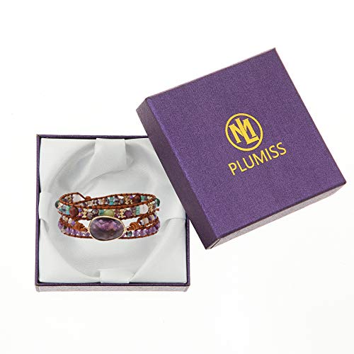 Plumiss Amethyst Stone Wrap Bracelets Natural Stone Beaded Strand Handmade Boho Bracelet For Women #TOP6