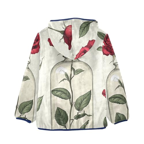 Red Eternal Flower Art Girls Fleece Jacket Girls Fall Jacket Girls Zip Up Hoodie Girls Sherpa Jacket 2-10T2