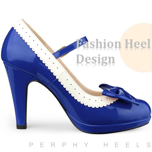 Perphy Bow Platform Stiletto Heel Mary Jane Heels Shoes for Women Retro 1950s Shoes4