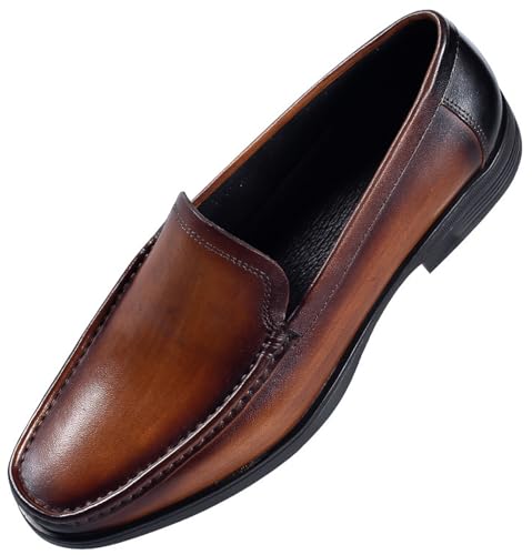Santimon Men’s Leather Loafers Slip-On Dress Shoes – Comfortable Business Casual Penny Loafer – Lightweight Slip-Resistant Sole for Office