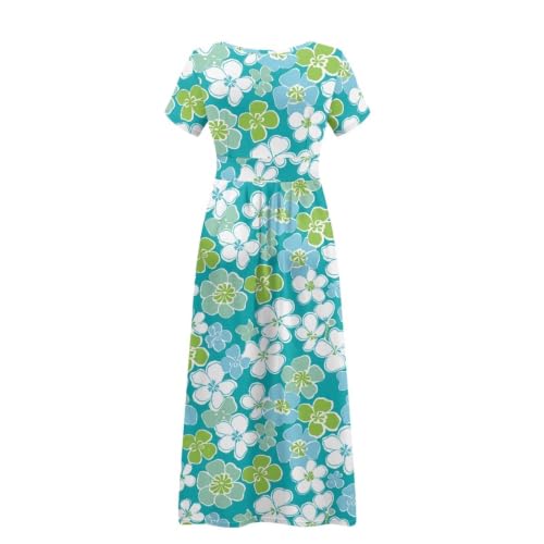 Image of Women's Fall Summer Short Sleeve Ankle Length V-Neck Party Dress with Pockets Size S-3XL