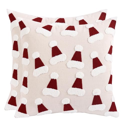 Tosleo 2er Set Weihnachten Kissenbezug Roter Tuffhut 50x50cm...