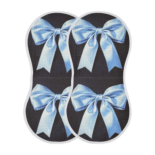 Light Blue Bow Ribbon Muslin Burp Cloths for Baby 2 Pack Soft 100% Cotton Baby Washcloths Bibs for Girl Boy