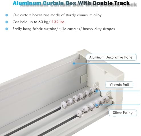 Ceiling/Wall Mount Curtain Pelmet Box 3-30 FT, Silent Sliding Curtain Rod Track, Aluminum Cornice Cover Frame for Smooth Operation, Ideal for Home & Office Decor