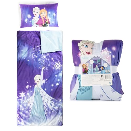 Image of Jay Franco Kids Slumber Bag and Pillow - 54 x 27 Inch Comfy Indoor Sleeping Bag for School and Sleepovers, 2 Piece Set, Purple - Frozen