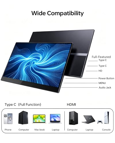 Image of KOOFORWAY 15.6 inch FHD Portable Monitor Touchscreen for Laptop | 10-Point Touch FHD IPS screen with dual speakers, protective case & stand. For Laptop PC Phone Gaming