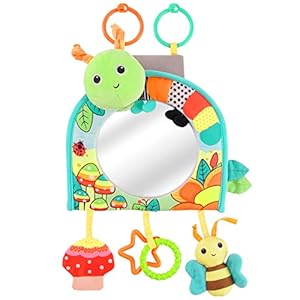 Infant Car Seat Toy – Kick and Play Activity Center with Mirror, Teether and Crinkle Paper, Fun Travel Baby Toy for Rear Car Seat, Easier Drive with Newborns, Babies
