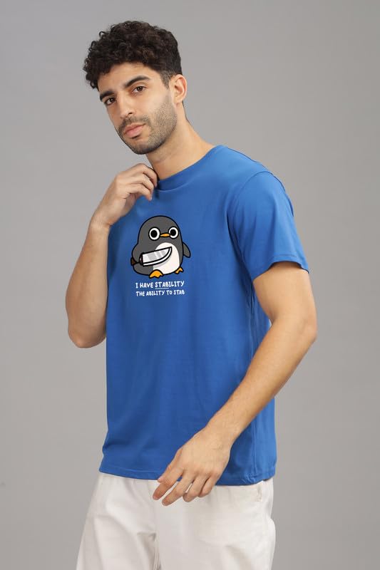 Image of XENOVAURBAN Men's Graphic Printed RN-Penguin Round Neck Regular and Plus Size Cotton T-Shirt