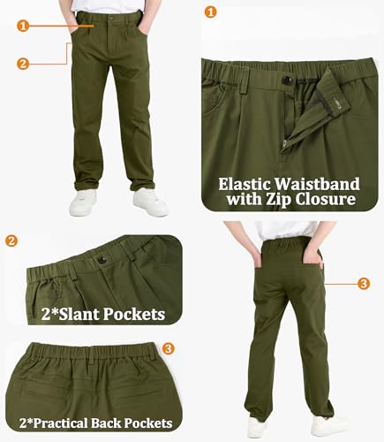 CAMLAKEE Boys' Pleated Dress Pants Kids Elastic Waist Twill Straight Leg School Uniform Pants4