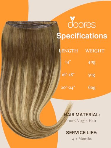 Image of DOORES Genius Sew in Weft Hair Extensions Human Hair Hand Tied, 14 Inch Medium Brown Highlighted Dirty Blonde 40g, Extensions Real Full Head