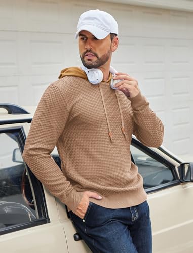 COOFANDY Mens Hooded Sweatshirt Casual Long Sleeve Drawstring Waffle Knit Hoodies Slim Fit Hoodies Pullover2