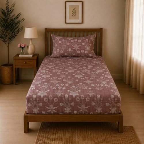 Image of Linen Home Cotton Percale Fitted Bedsheet Set Single Size Light Brown