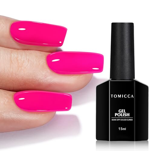 TOMICCA Gel Nail Polish 15ML Neon Pink Soak Off Bright Pink Gel Polish Long Lasting High Glossy for Spring Summer Chip Resistant Nail Art Manicure Salon DIY at Home(Requires Drying Under UV Lamp)