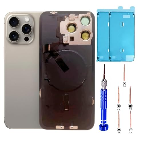 15 Pro Max Back Glass Replacement Kit with Plate & Flex Cable and All Parts, with Repair Tools (Natural Titanium)