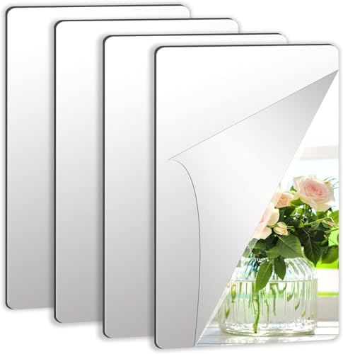 Image of 4pc Pack A4 Size Self Adhesive Acrylic Silver Mirror Finish Decorative Flexible Sheets Wall Stickers 30 x 21 cms
