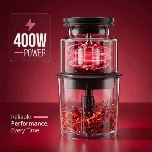 Image of IBELL Electric Chopper for kitchen,400W Powerful Motor, 4 Stainless Steel Blades,Food Grade Transparent Bowl, Compact Mini Food Processor for Chopping Vegetables, Fruits, Nuts & Herbs (Black)
