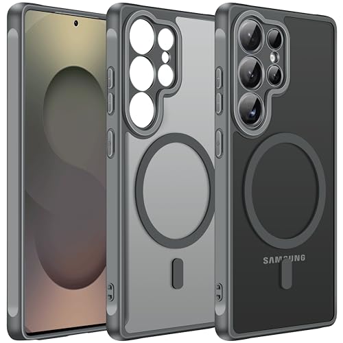 Coque Samsung S25 Ultra ivoler compatible MagSafe en silicone gris mat