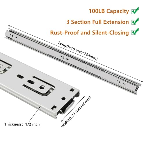 Image of LONTAN 1 Pair Side Mount Drawer Slides 10 Inch Heavy Duty Cabinet Rails