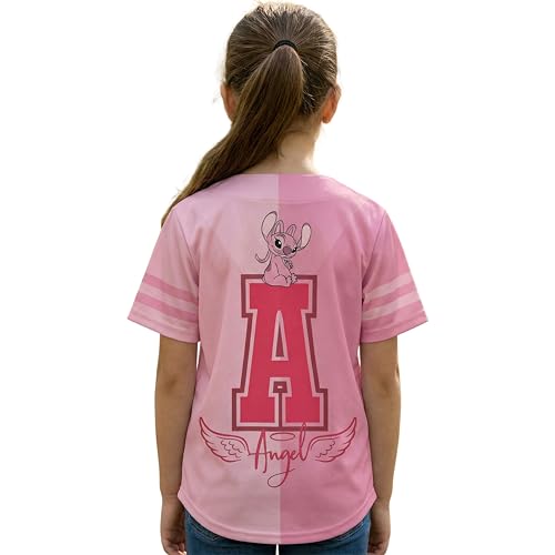 Image of Disney Lilo & Stitch Girls Baseball Jersey Shirt Button Down Kids Tee Stitch Angel Sizes 4-16