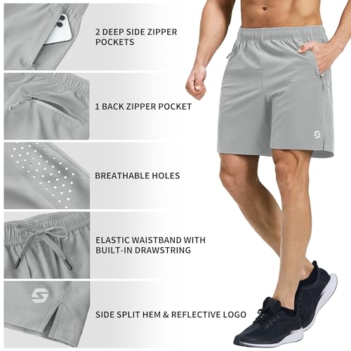 Image of Men's Running Athletic Shorts 7 Inch Quick Dry Lightweight Workout Gym Tennis Shorts 3 Zipper Pockets