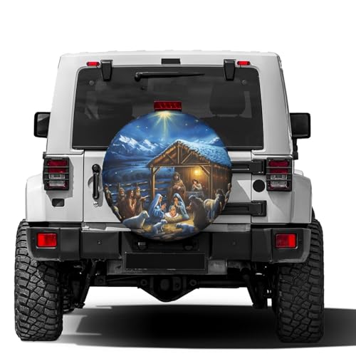 Image of Delerain Spare Tire Cover Nativity Scene Wheel Covers Waterproof Dust-Proof UV Sun Universal Fit for Trailer RV SUV Truck and Many Vehicle (17 Inch for Diameter 31 inch-33 inch)