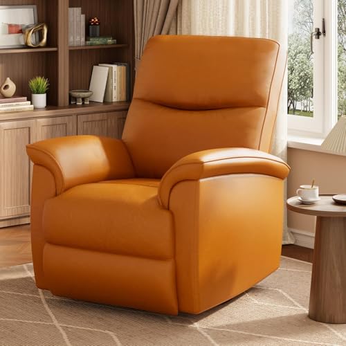 Leather Recliner Chair for Adults Power Recliner with USB Charging Ports Electric Reclining Sofa for Living Room Home Theater Seating Bedroom (Vibrant Orange)