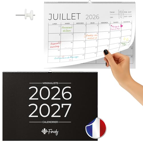 Finoly Calendrier Mural 2026 Janvier 2026 Juin 2027 (18 Mois) | Calendrier 2026 Mural | Calendrier Mural 2026 en Français | Calendrier Mensuel 2026 avec Fixation 30x21...