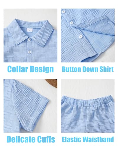 Image of Toddler Boy Clothes Little Kids Summer Outfits Short Sleeve Button Down Shirt Top Shorts Set 2 PCS Boy's Clothing