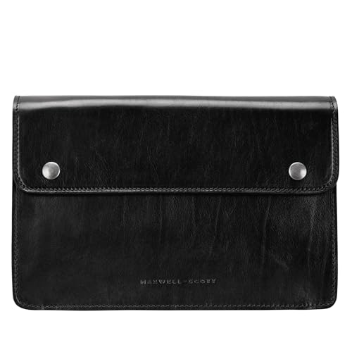 Maxwell Scott - Personalized Mens Luxury Leather Clutch Bag with Wrist Strap - The Santino Small - Black