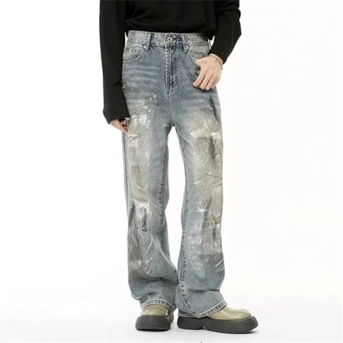Men's Jeans Worn-Out Dirty Loose Trousers Straight Wide Leg Jeans2