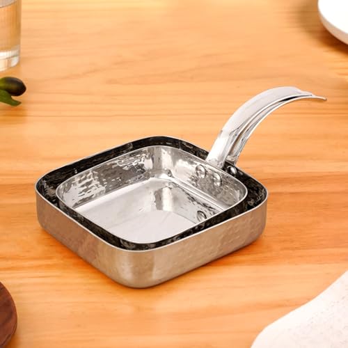 Image of Nestasia Stainless Steel Serving Dishes Set of 2 (420ml, 650ml) - Hammered Flat-Base Square Steel Serving Pan with Handle | Rust, Stain & Scratch Resistant Serveware with Glossy Finish