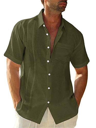 Amazon.com: Hestenve Mens Short Sleeve Cuban Camp Guayabera Shirt